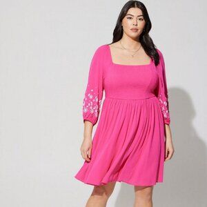 NWT** - TORRID PINK Mini Crinkle Gauze Blouson Sleeve Dress | OFFERS WELCOME!